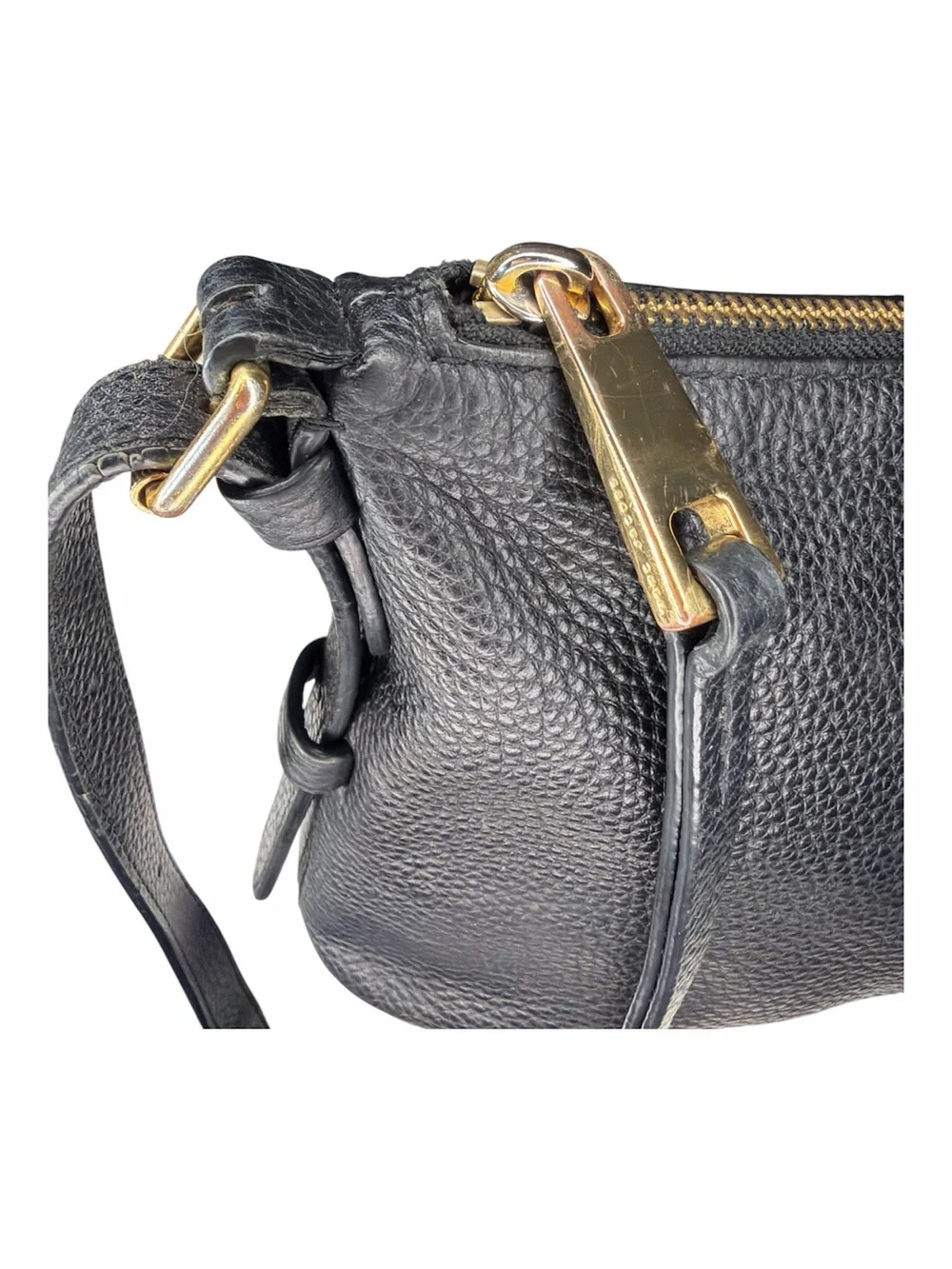 Marc Jacobs Black Pebbled Leather Crossbody Purse with Gold Logo